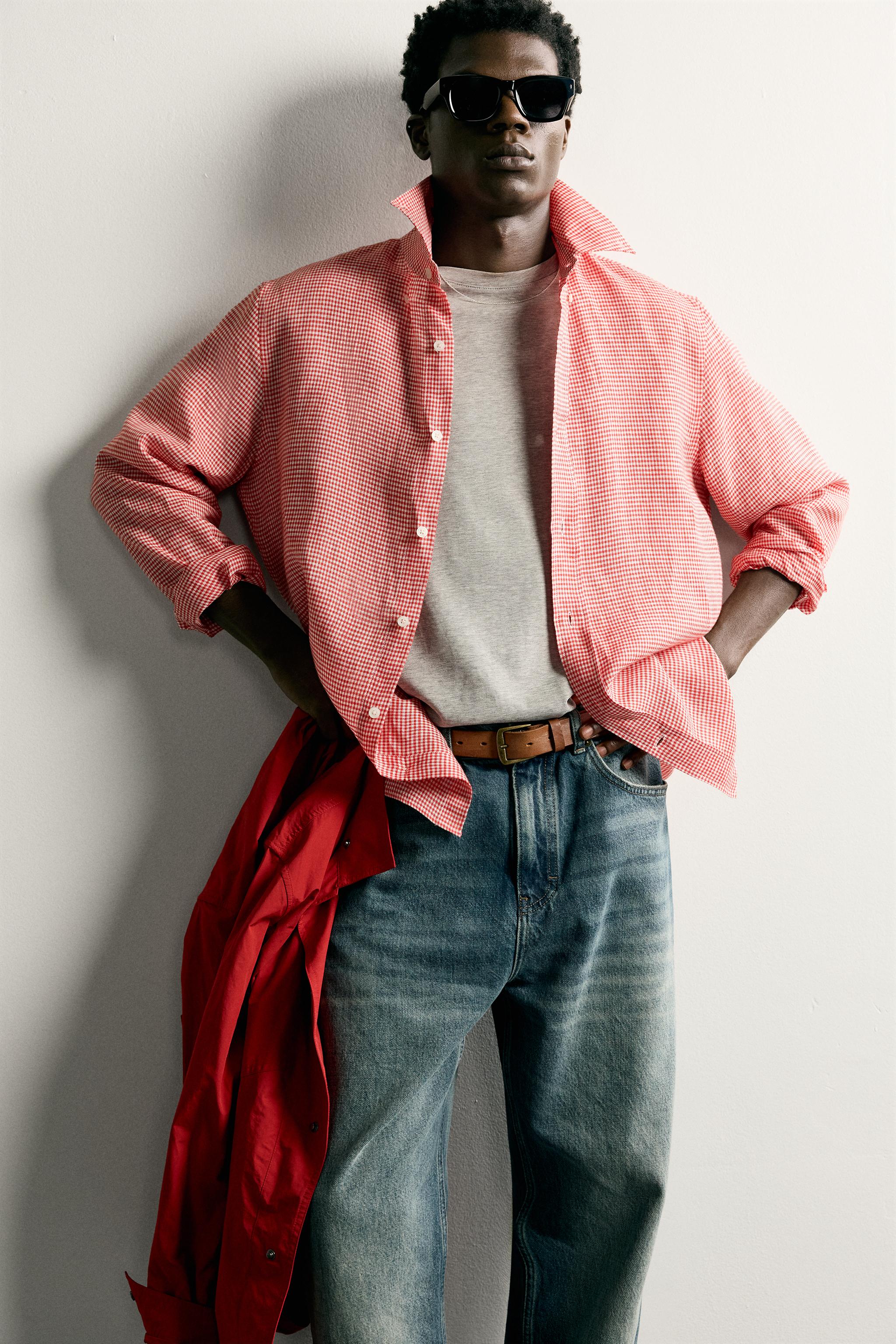 100% LINEN REGULAR FIT PLAID SHIRT